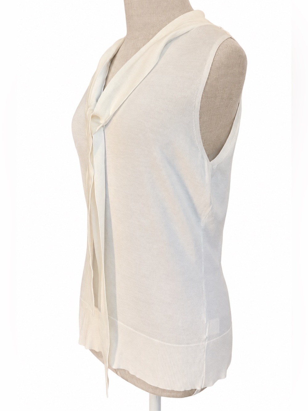 Milly Tie Neck Sleeveless Sweater Large Cream Ivory Knit Shell Top - Picture 2 of 13